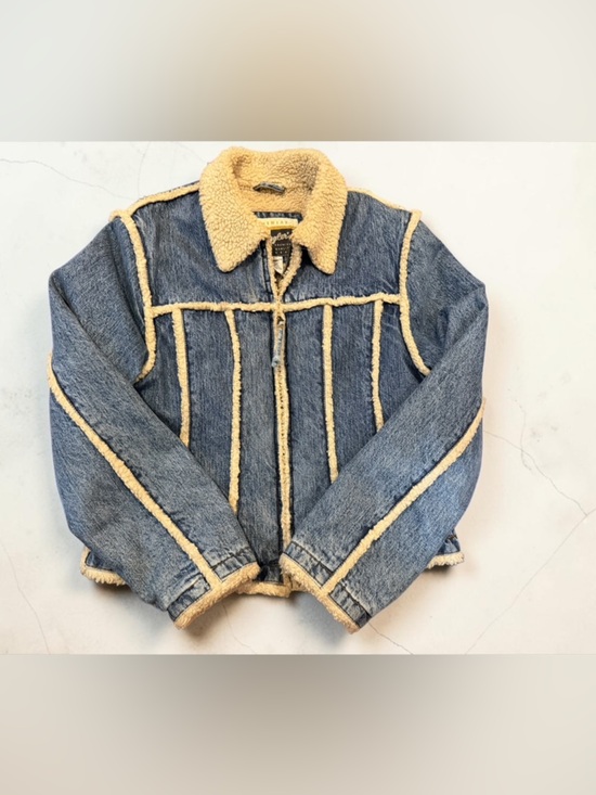 Wrangler Jackets & Blazers - Wrangler Blue Denim Jean Jacket with Cream Sherpa Trim